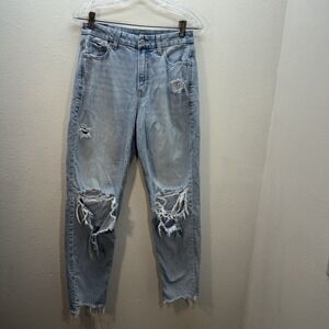 American Eagle Women's Jeans Blue Curvy Mom Jean Size 4 Light Wash Distressed